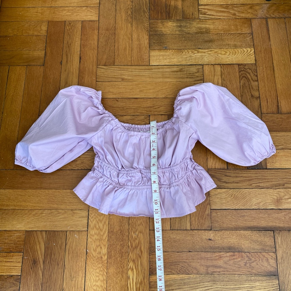 Hudson North Pink Puff Sleeve Smocked Crop Top Size Small 100% Cotton